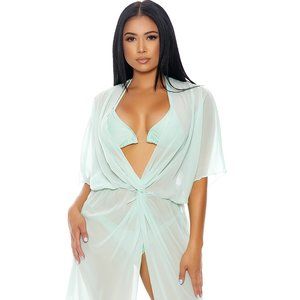 Halter String Bikini with Swim Coverup Set Blue
